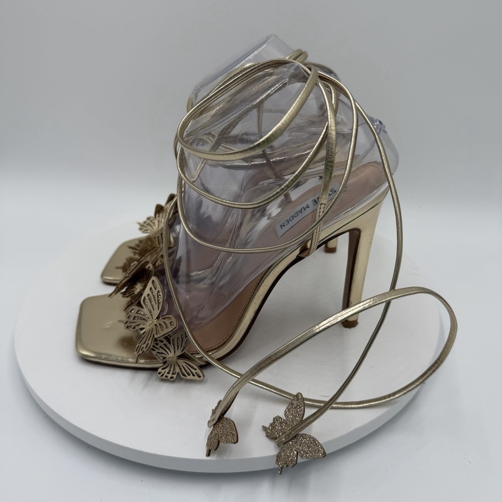 Steve Madden Utopia Gold Ankle Tie Butterfly Stiletto Heels Women's Size 9 Fairy - Picture 2 of 8